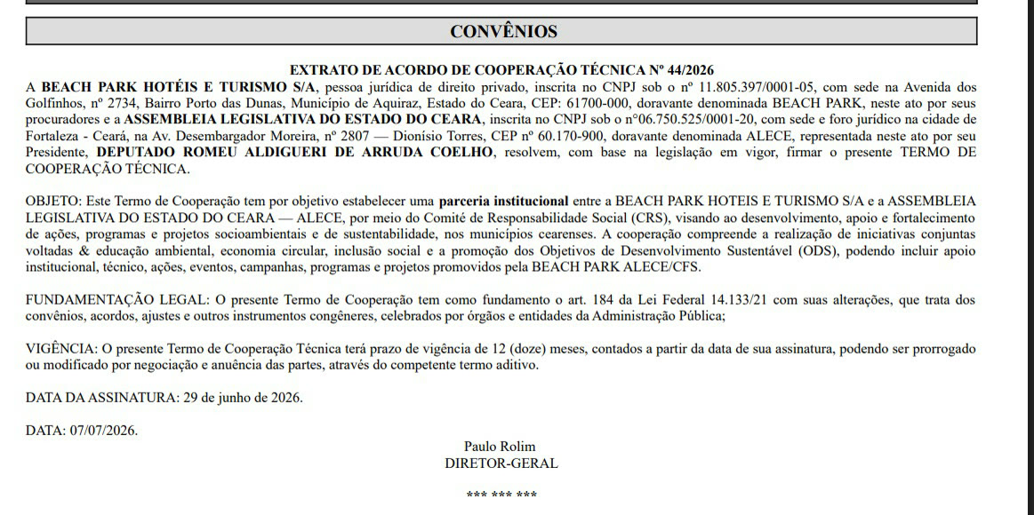 Extrato do Acordo de Cooperação Técnica nº 44/2026